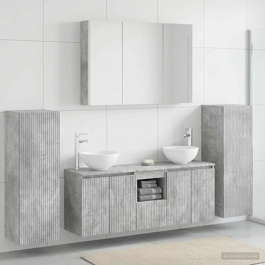Ensemble de mobilier de salle de bain 6 pcs Gris béton - 4