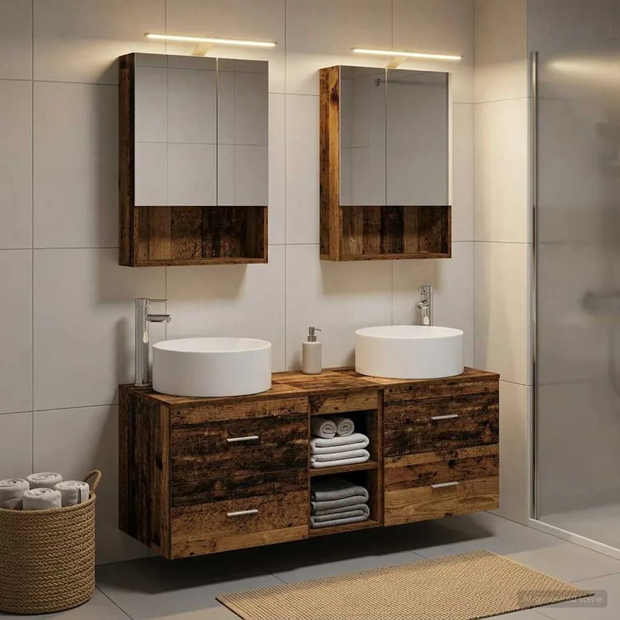 Ensemble de mobilier de salle de bain 5 pcs Bois ancien