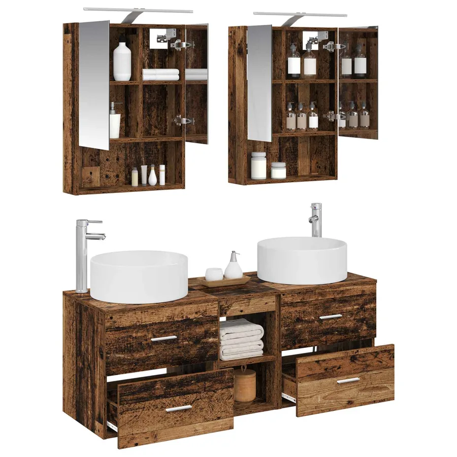 Ensemble de mobilier de salle de bain 5 pcs Bois ancien - 3