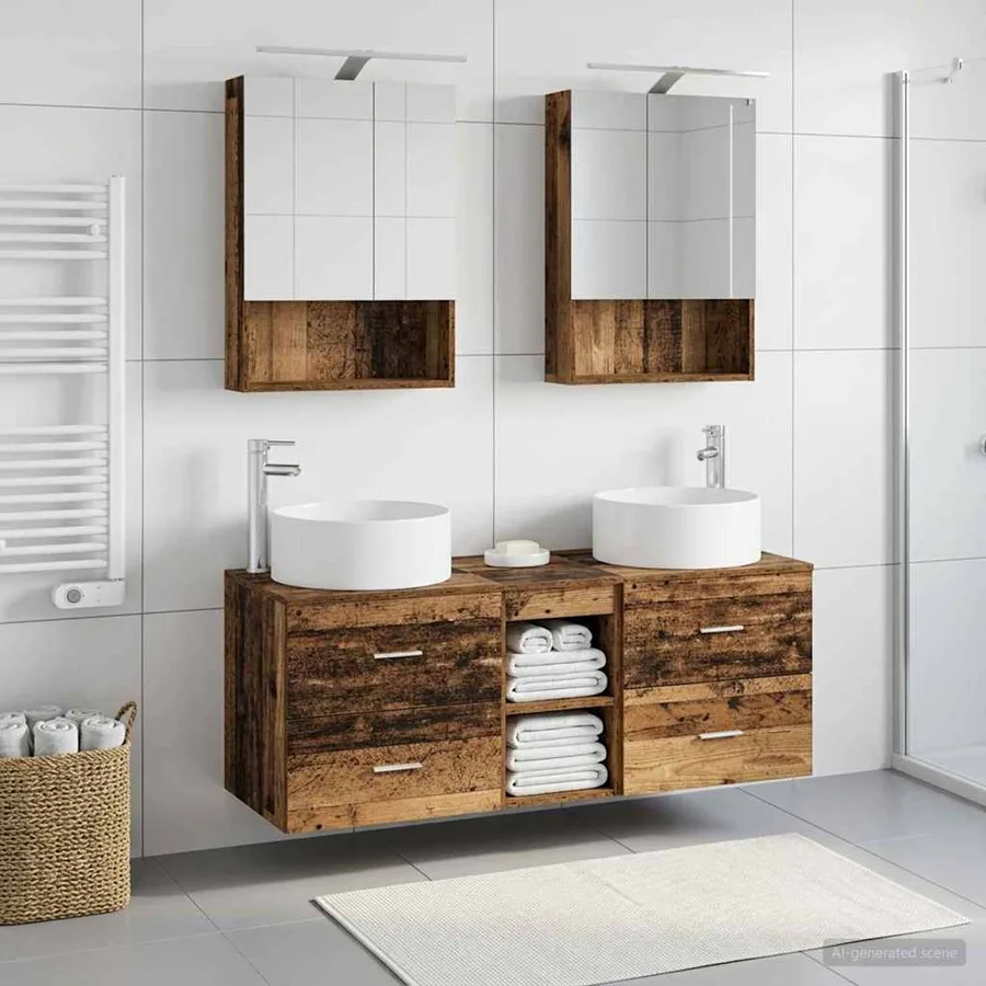 Ensemble de mobilier de salle de bain 5 pcs Bois ancien - 4