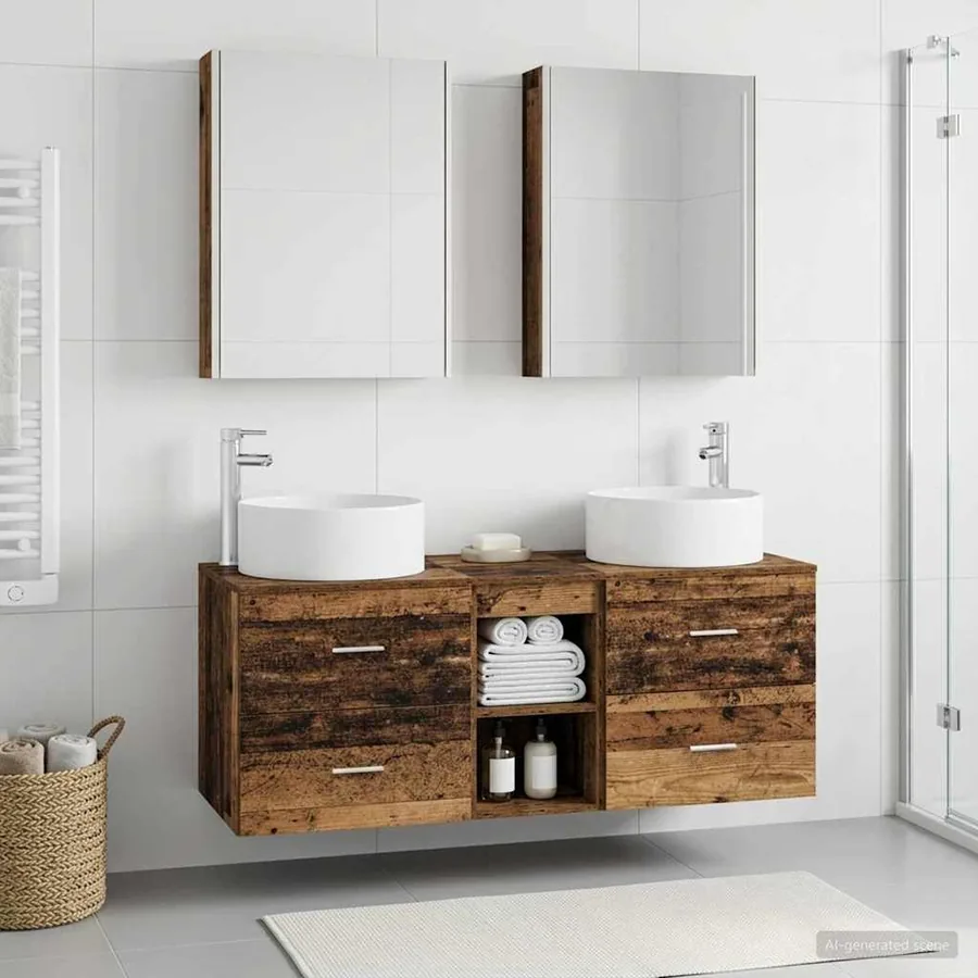 Ensemble de mobilier de salle de bain 5 pcs Bois ancien