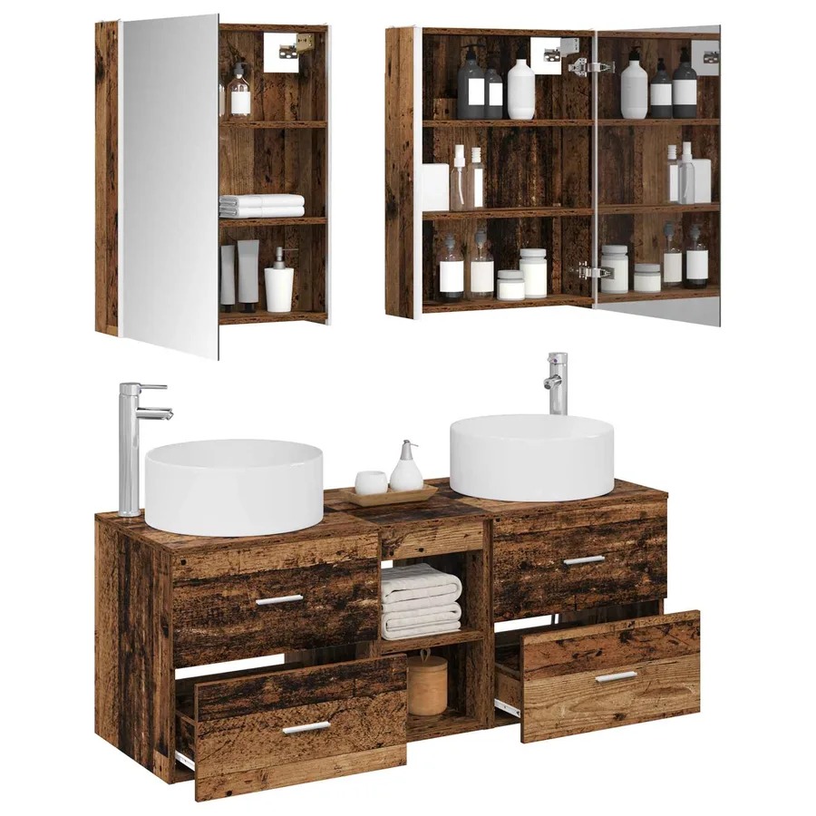 Ensemble de mobilier de salle de bain 5 pcs Bois ancien - 3