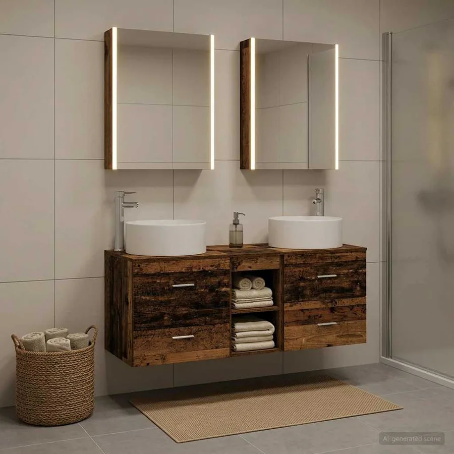 Ensemble de mobilier de salle de bain 5 pcs Bois ancien - 4