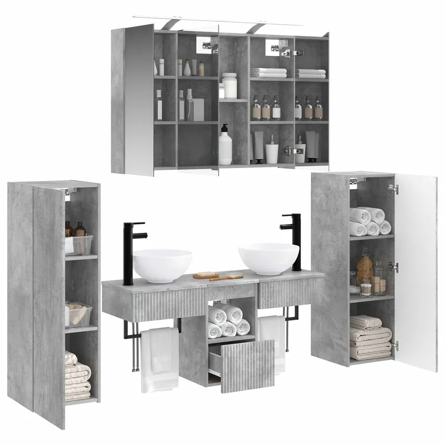 Ensemble de mobilier de salle de bain 6 pcs Gris béton - 3