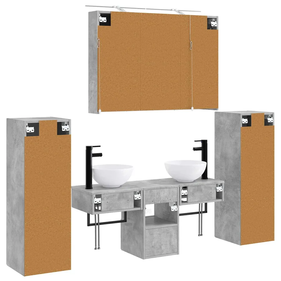 Ensemble de mobilier de salle de bain 6 pcs Gris béton - 9
