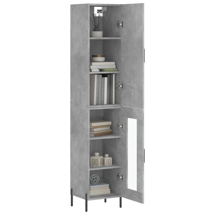 Buffet haut Gris béton 34,5x34x180 cm Bois d'ingénierie - 3