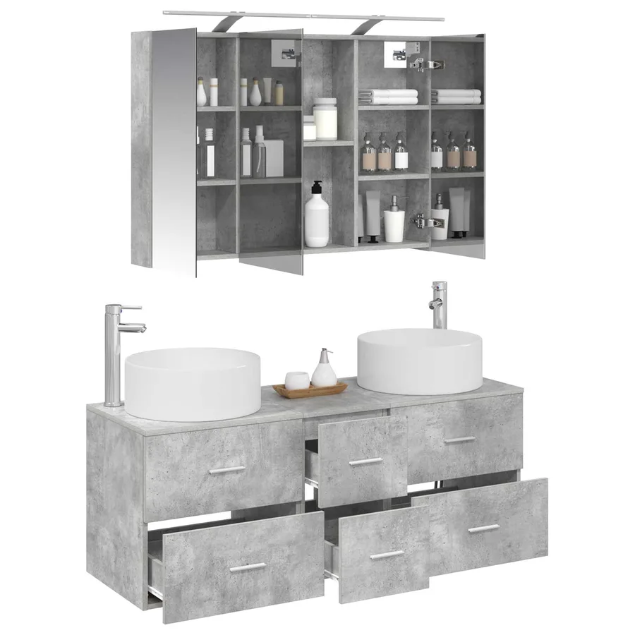 Ensemble de mobilier de salle de bain 4 pcs Gris béton - 3