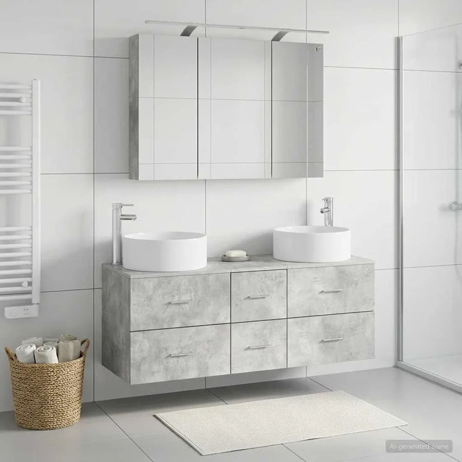 Ensemble de mobilier de salle de bain 4 pcs Gris béton - 4