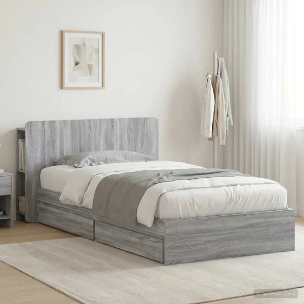 Cadre de lit avec rangement avec tiroir Sonoma gris 90 x 200 cm