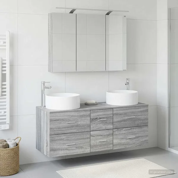 Ensemble de mobilier de salle de bain 4 pcs Sonoma gris