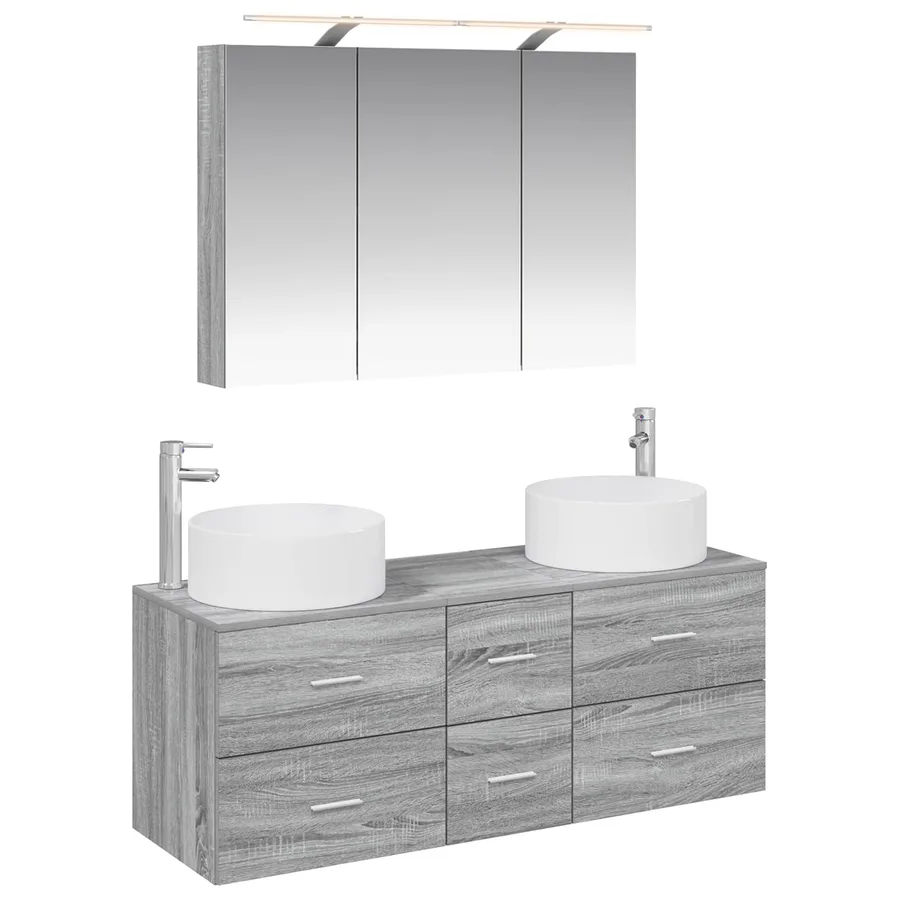 Ensemble de mobilier de salle de bain 4 pcs Sonoma gris - 2