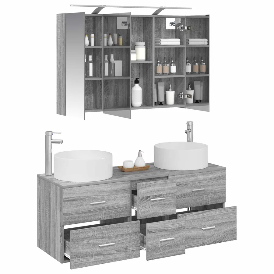 Ensemble de mobilier de salle de bain 4 pcs Sonoma gris - 3