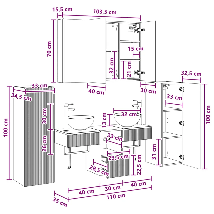 Ensemble de mobilier de salle de bain 6 pcs Chêne Sonoma - 16