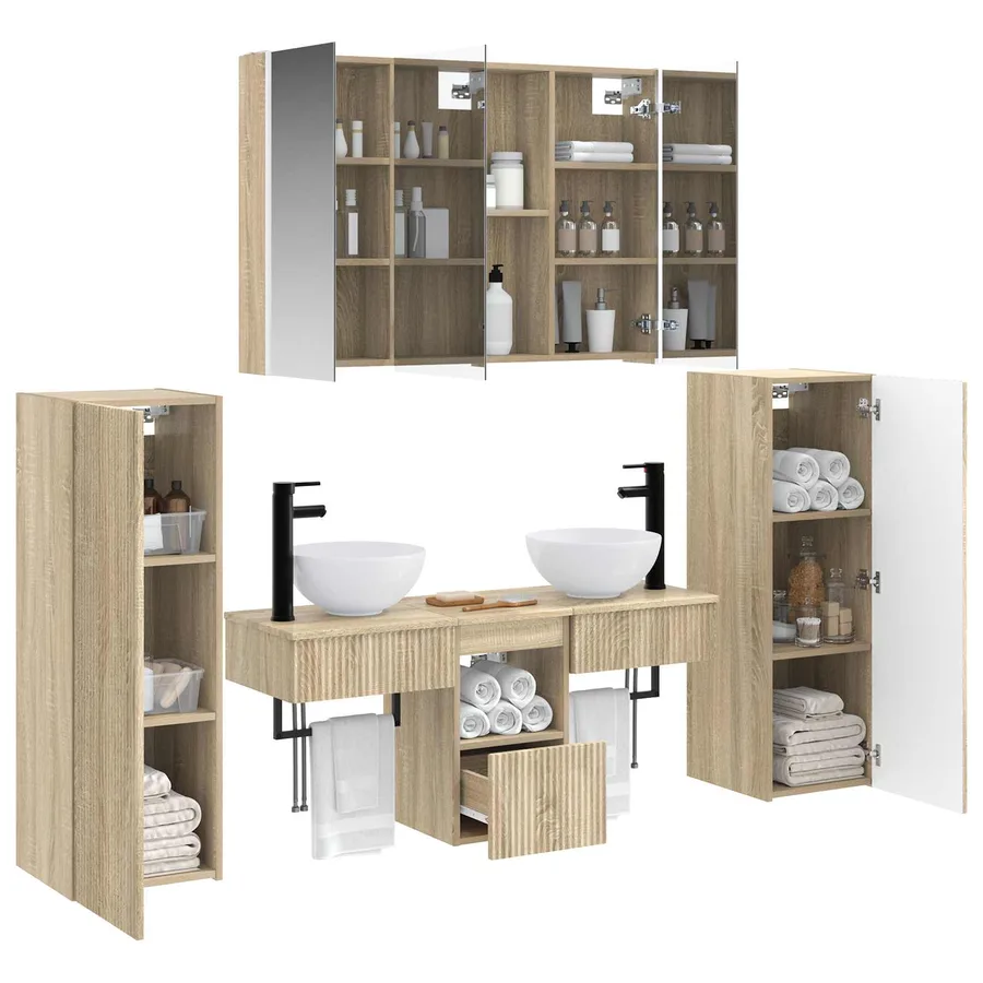 Ensemble de mobilier de salle de bain 6 pcs Chêne Sonoma - 3