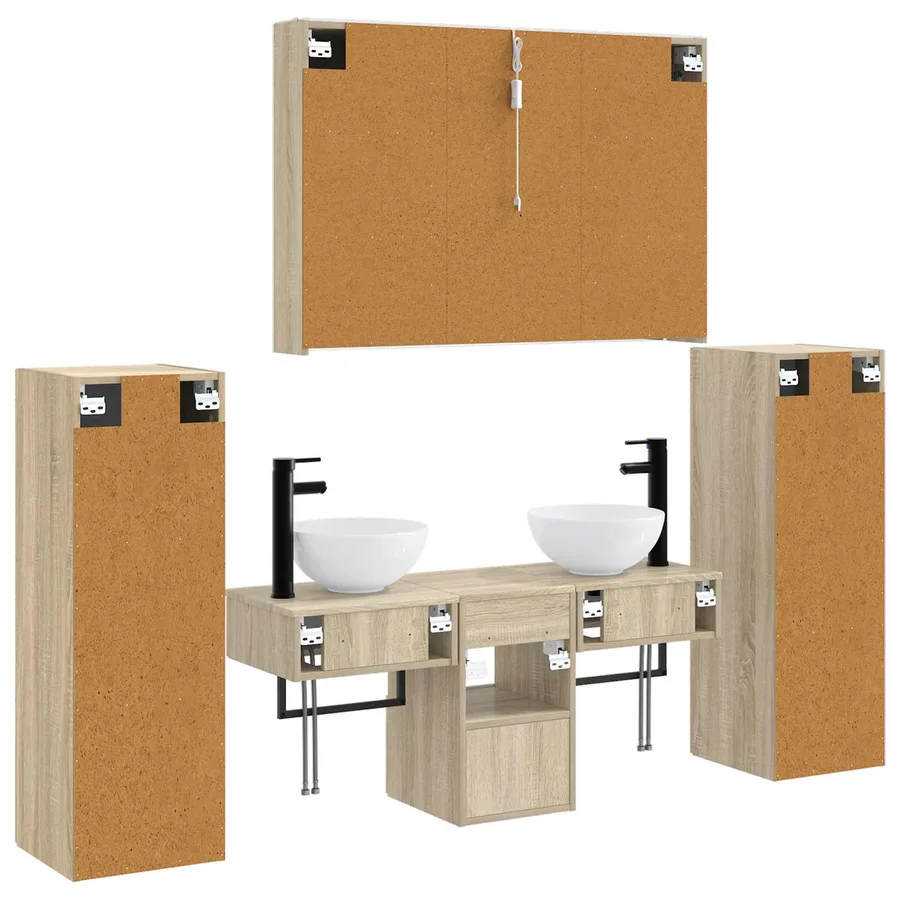 Ensemble de mobilier de salle de bain 6 pcs Chêne Sonoma - 9