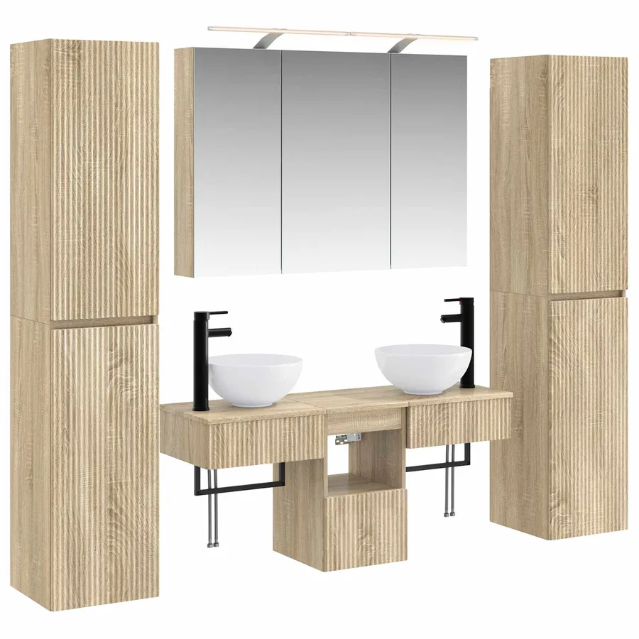 Ensemble de mobilier de salle de bain 6 pcs Chêne Sonoma - 2