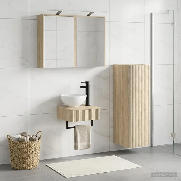 Ensemble d'armoire de salle de bain 4 pcs Chêne Sonoma