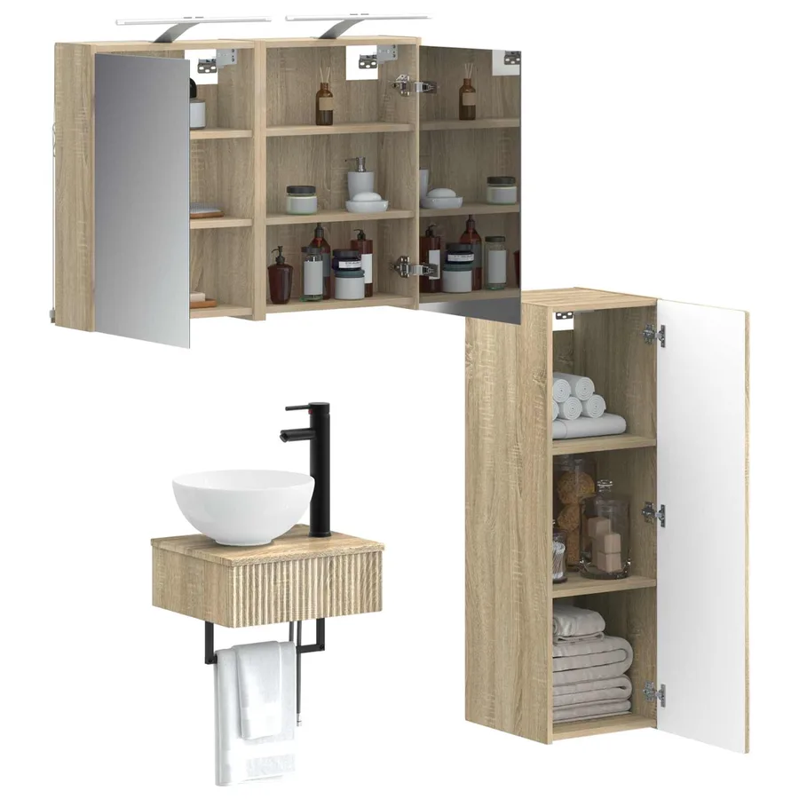 Ensemble d'armoire de salle de bain 4 pcs Chêne Sonoma - 3