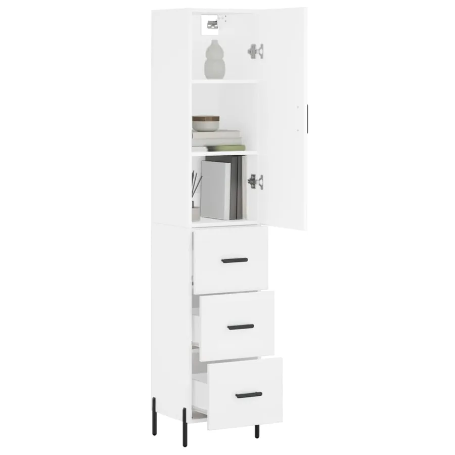 Buffet haut Blanc 34,5x34x180 cm Bois d'ingénierie - 3