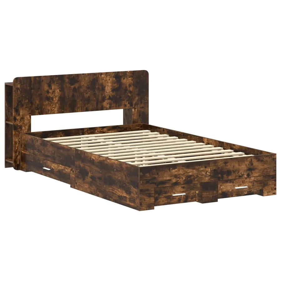 Cadre de lit avec rangement Chêne fumé 120 x 190 cm - 2