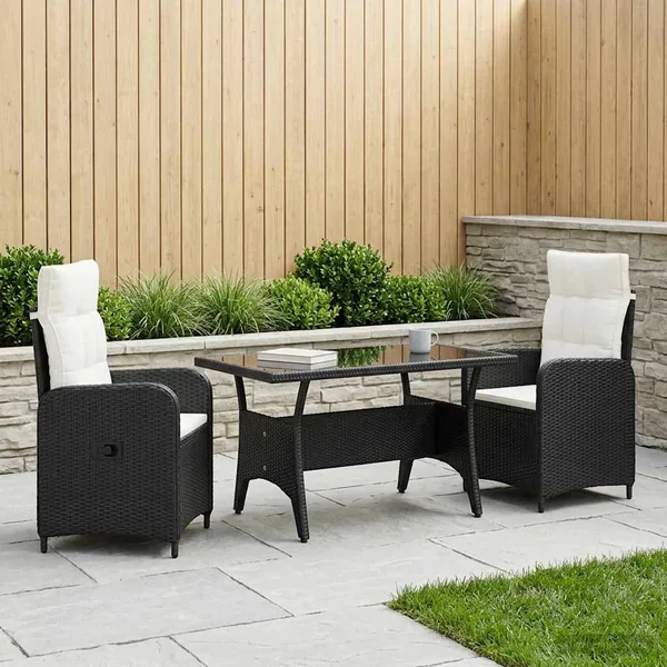 Ensemble de repas extérieur 3 pcs Noir et blanc crème polyrotin