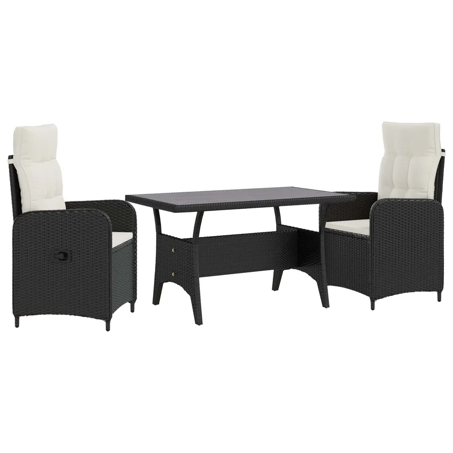 Ensemble de repas extérieur 3 pcs Noir et blanc crème polyrotin - 2