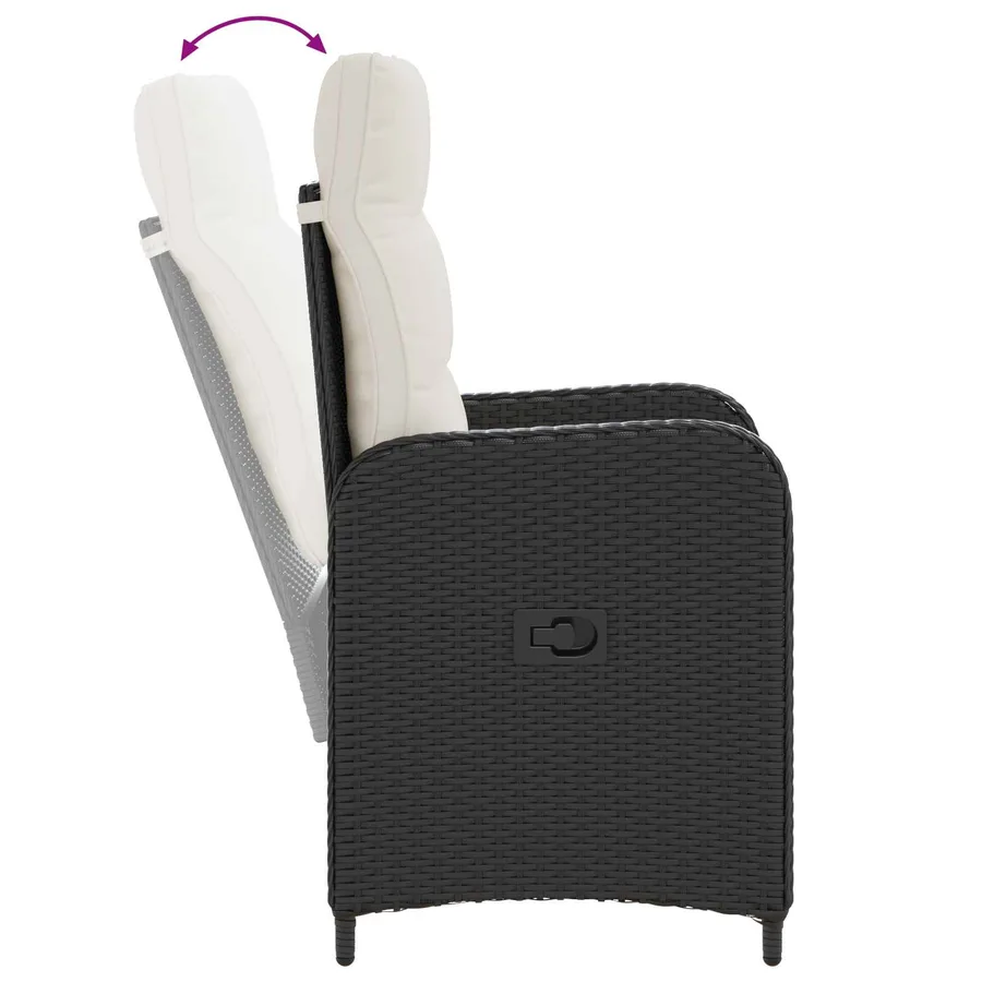 Ensemble de repas extérieur 3 pcs Noir et blanc crème polyrotin - 9
