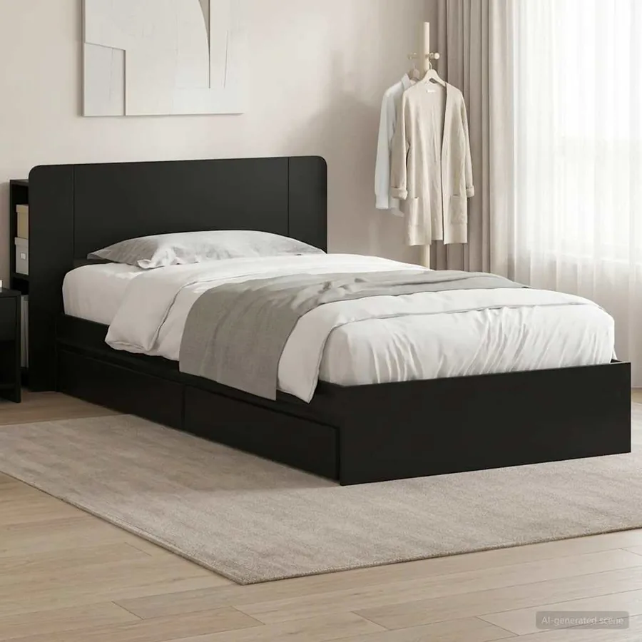 Cadre de lit avec rangement Noir 90 x 190 cm Bois d'ingénierie