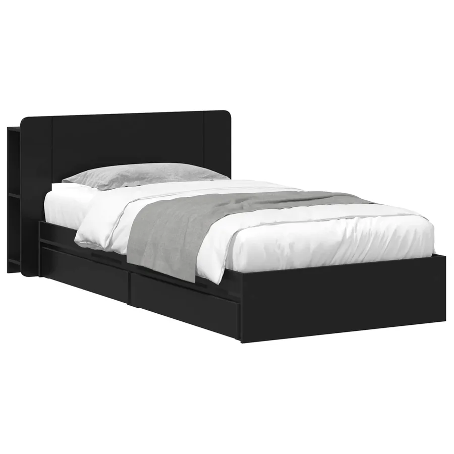 Cadre de lit avec rangement Noir 90 x 190 cm Bois d'ingénierie - 2
