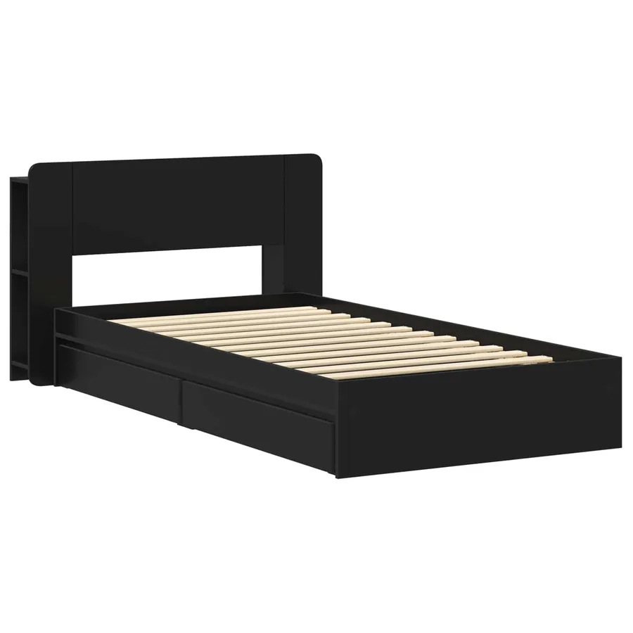 Cadre de lit avec rangement Noir 90 x 190 cm Bois d'ingénierie - 3
