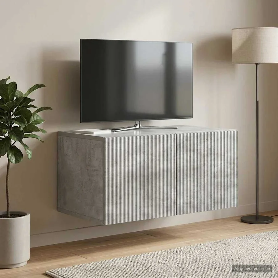 Meuble TV mural Gris béton 59,5 x 41 x 30 cm Bois d'ingénierie