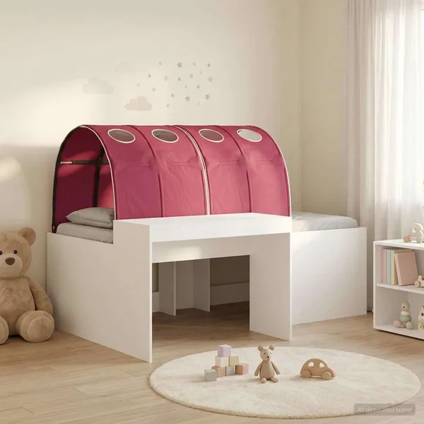 Lit avec Tunnel 4 pcs Blanc et rouge Bois d'ingénierie
