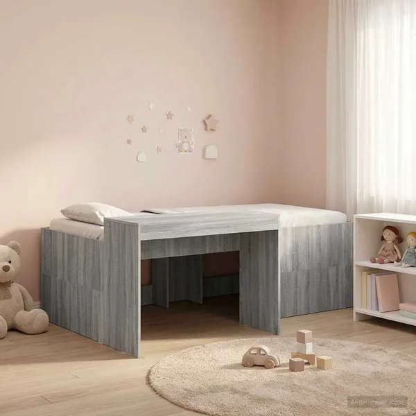 Lit haut pour enfants avec bureau Sonoma gris 98,5 x 200 cm