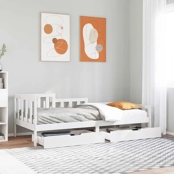 Lit de jour et tiroirs sans matelas blanc 90x200 cm bois massif