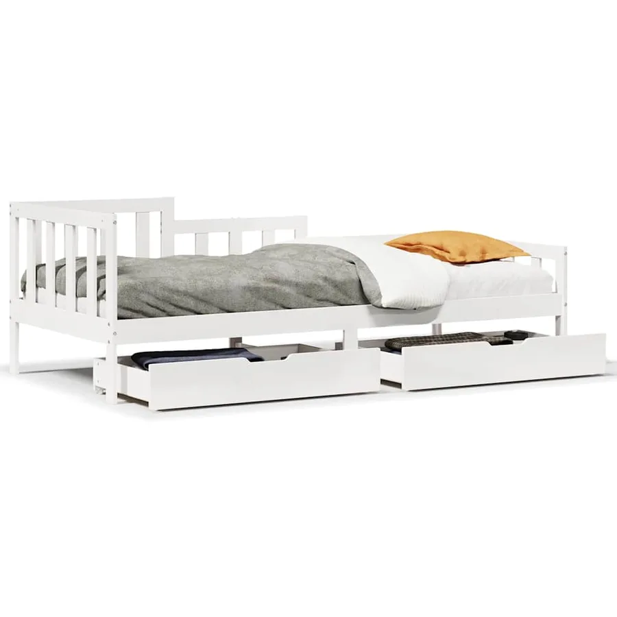 Lit de jour et tiroirs sans matelas blanc 90x200 cm bois massif - 2