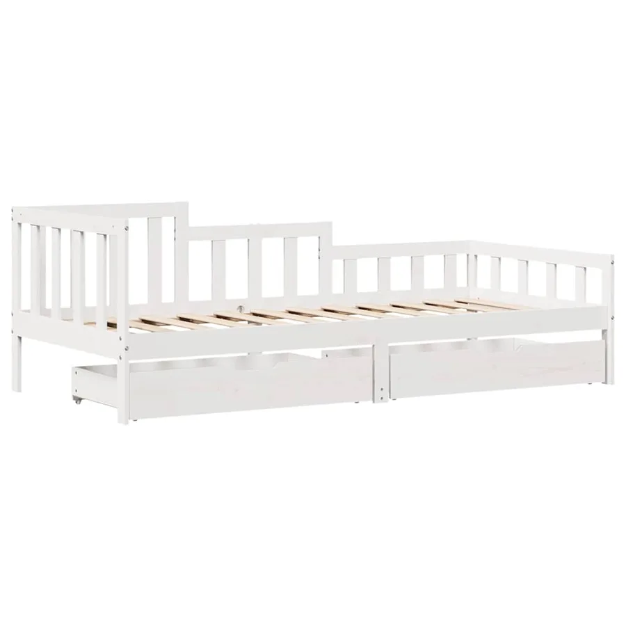 Lit de jour et tiroirs sans matelas blanc 90x200 cm bois massif - 3