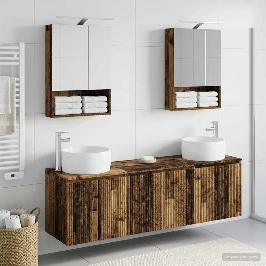 Ensemble d'armoire de salle de bain 5 pcs Bois ancien