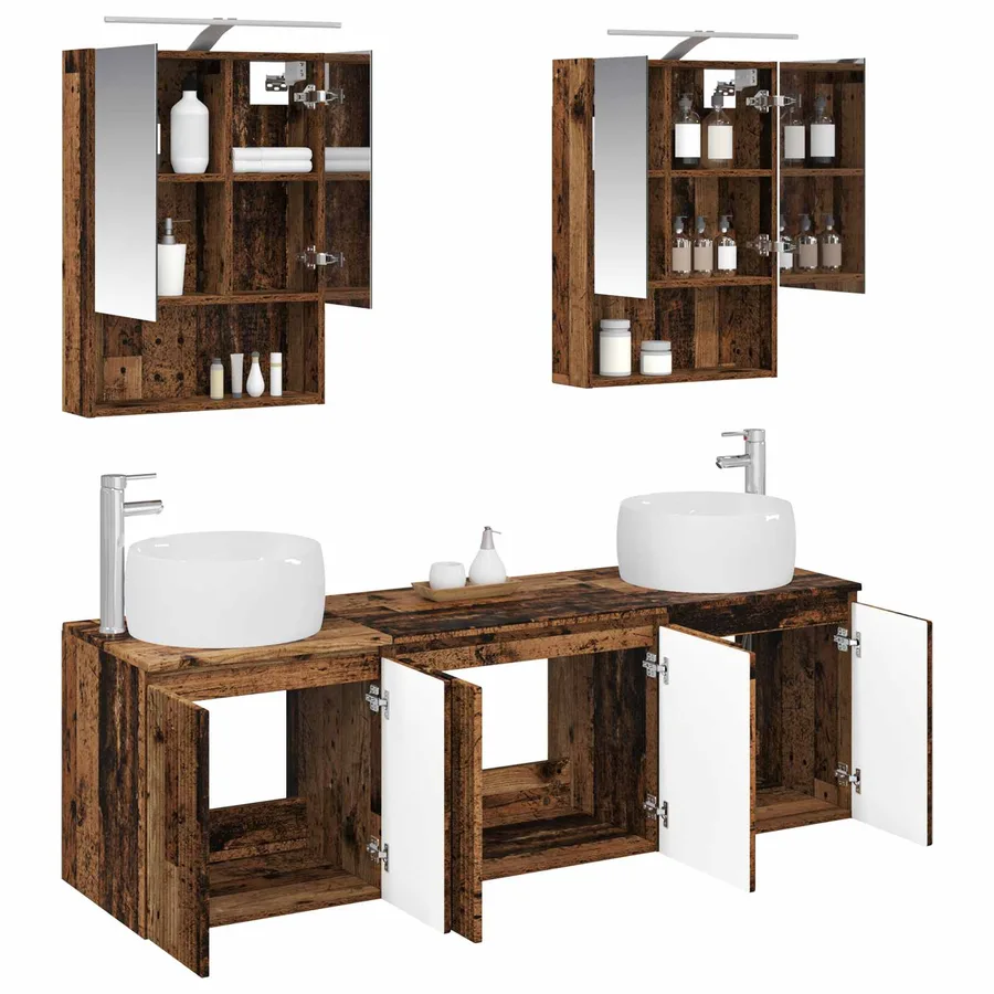 Ensemble d'armoire de salle de bain 5 pcs Bois ancien - 3