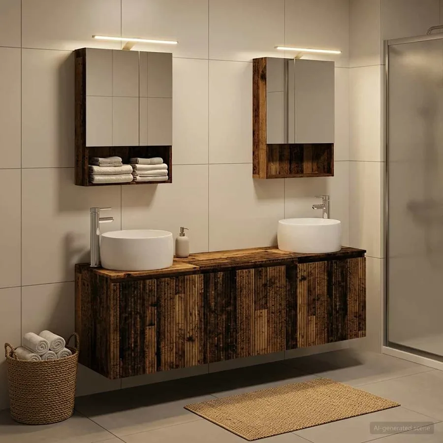 Ensemble d'armoire de salle de bain 5 pcs Bois ancien - 4