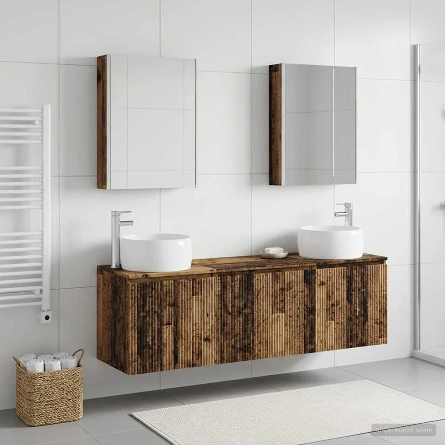 Ensemble d'armoire de salle de bain 5 pcs Bois ancien