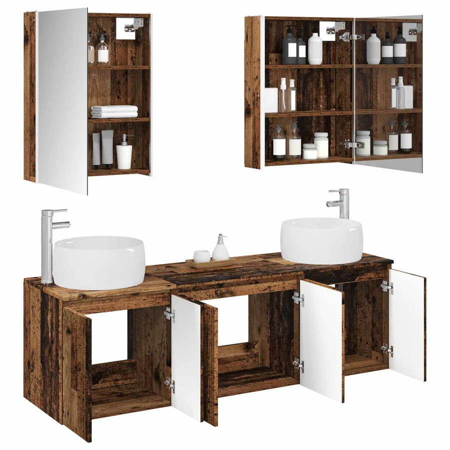 Ensemble d'armoire de salle de bain 5 pcs Bois ancien - 3