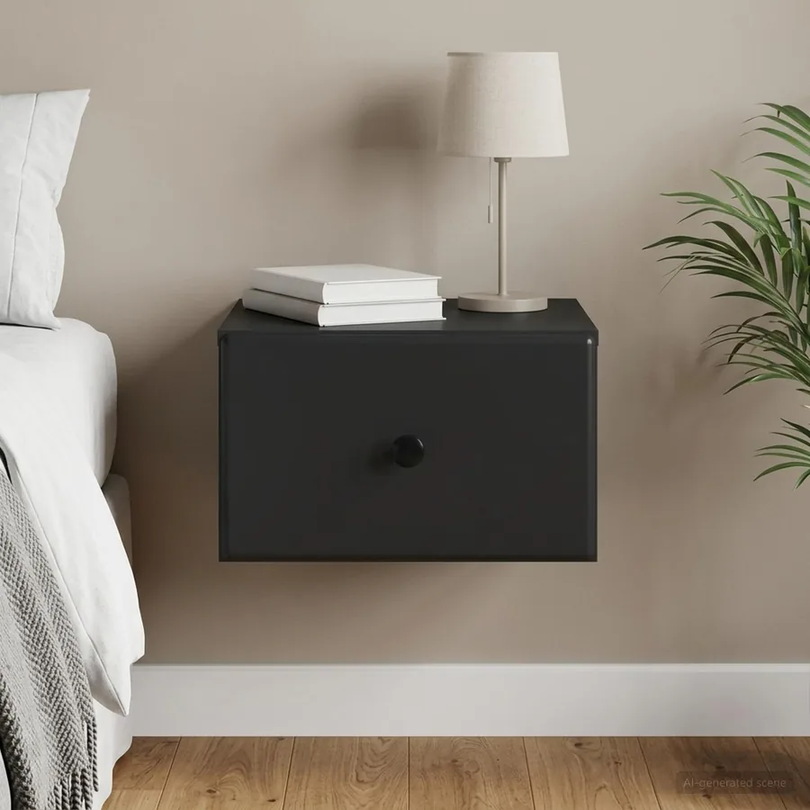 Cabinet de chevet mural avec tiroir Noir 34,5 x 33 x 20 cm