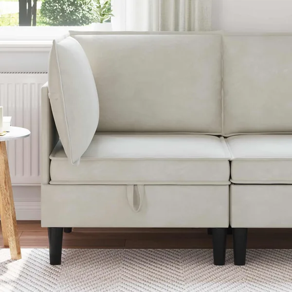 Sofa avec rangement Crème Velours