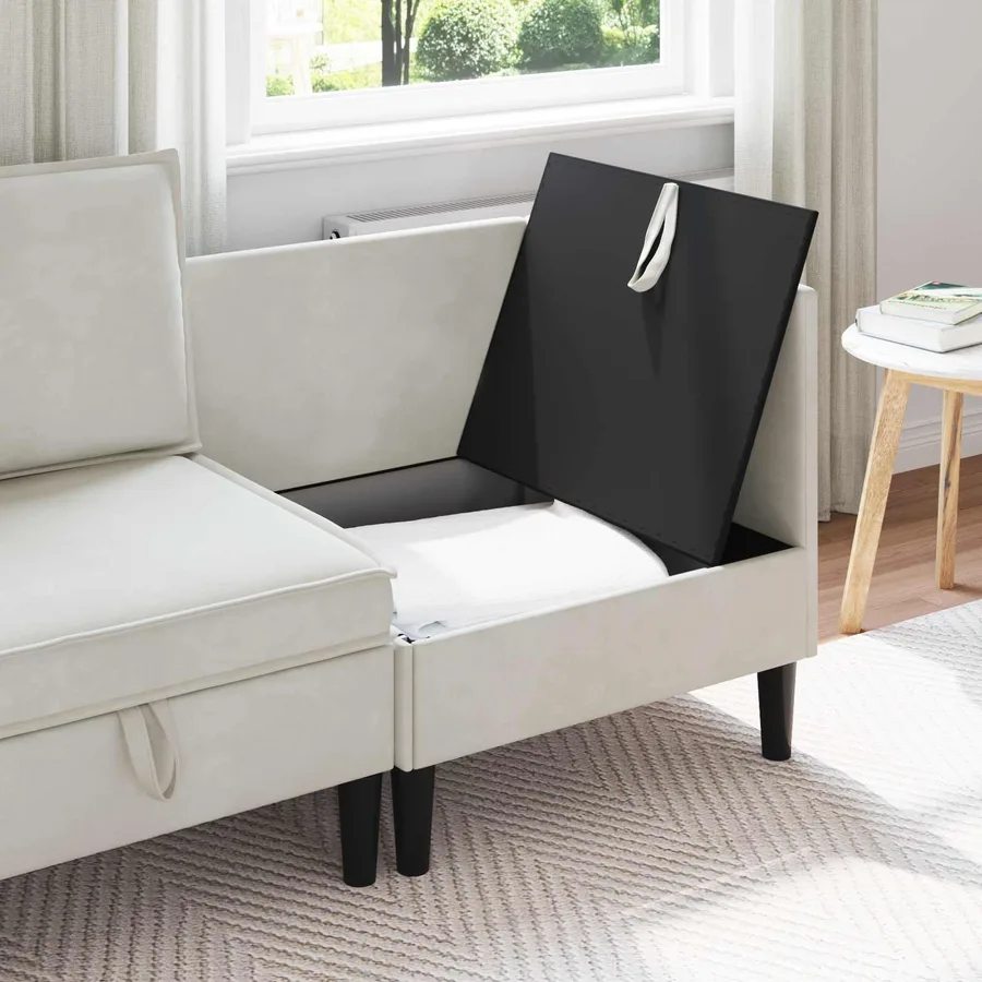 Sofa avec rangement Crème Velours - 3