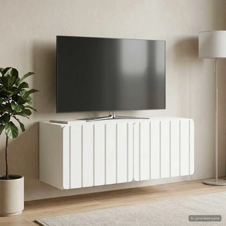 Meuble TV mural 78,5 x 31 x 30 cm Blanc Bois d'ingénierie - 4