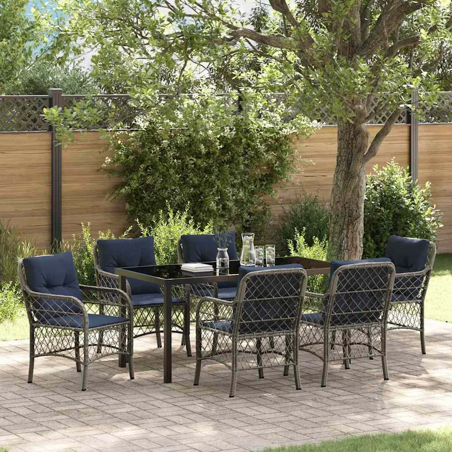 Ensemble de salle à manger pour jardin 7 pcs Gris et Noir Rotin