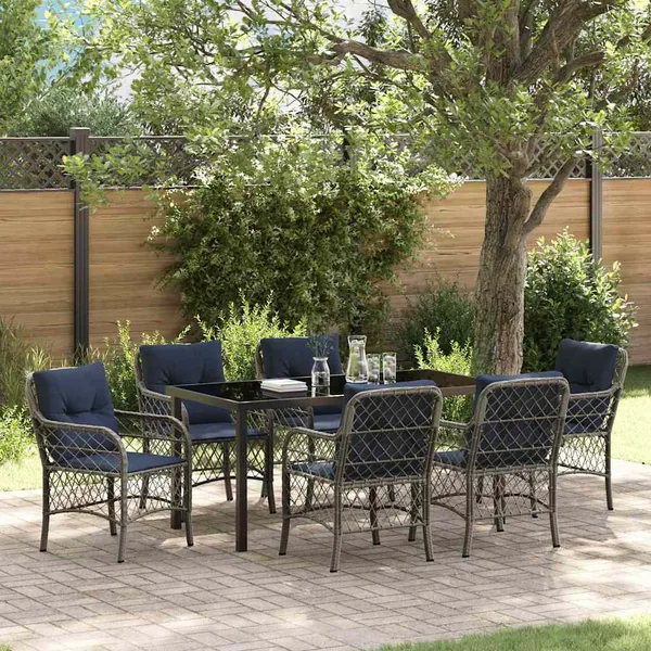 Ensemble de salle à manger pour jardin 7 pcs Gris et Noir Rotin