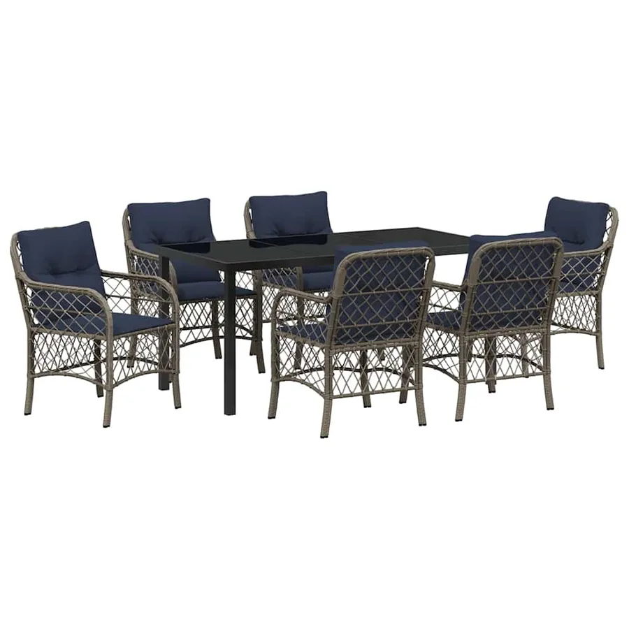 Ensemble de salle à manger pour jardin 7 pcs Gris et Noir Rotin - 2