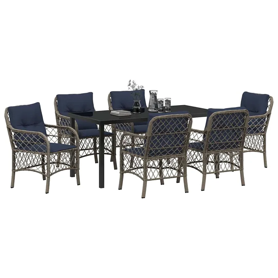 Ensemble de salle à manger pour jardin 7 pcs Gris et Noir Rotin - 3