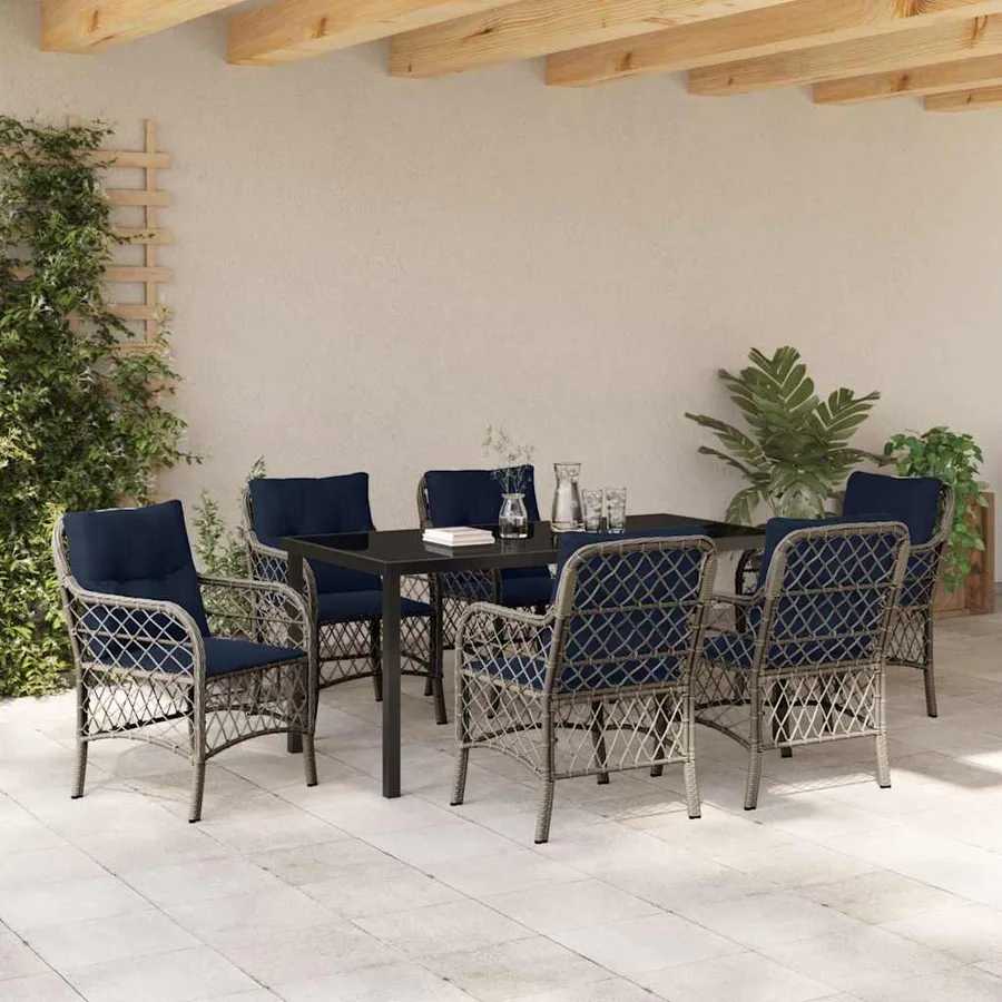Ensemble de salle à manger pour jardin 7 pcs Gris et Noir Rotin - 4